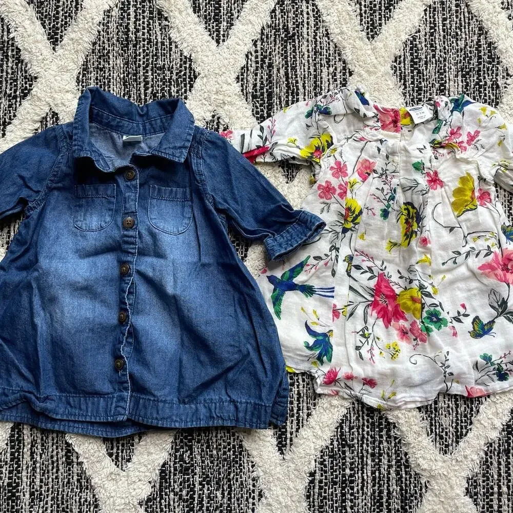 Old Navy Floral and Denim Shirt baby girl size 0-3mo bundle